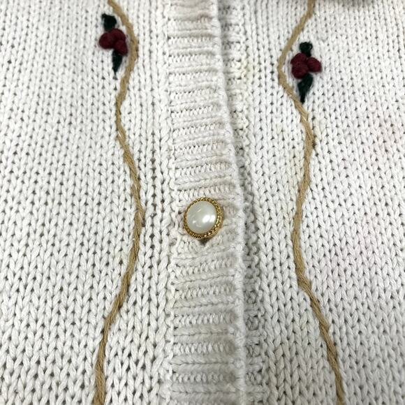 CAPACITY Embroidered Long Cardigan VTG Women M Linen/Cotton Retro Cottage Y2K - Picture 6 of 11